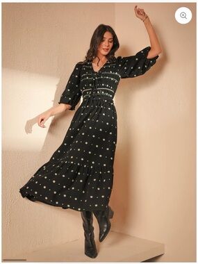 NWT Black Floral Smocked Midi Dress by Rose & Nancy